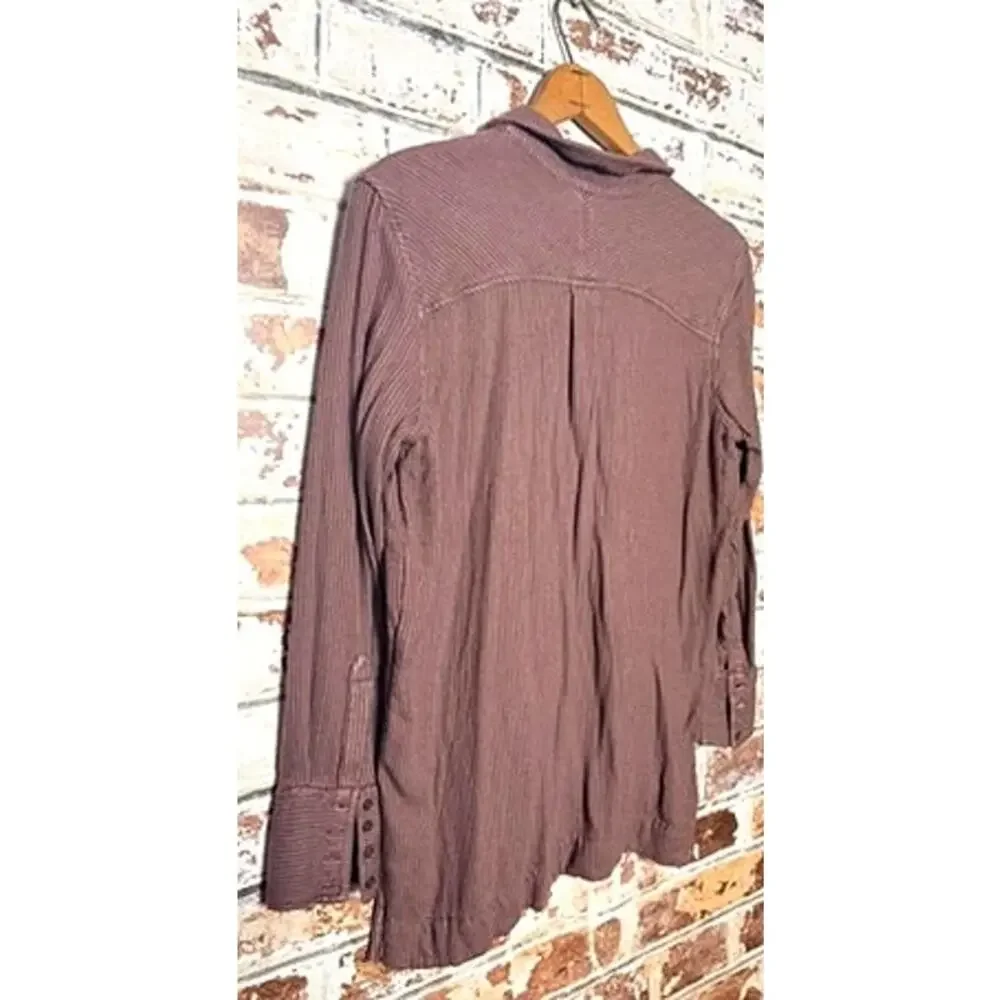 Free People On The Road Flowing Striped Collared Longline Popover Tunic Blouse